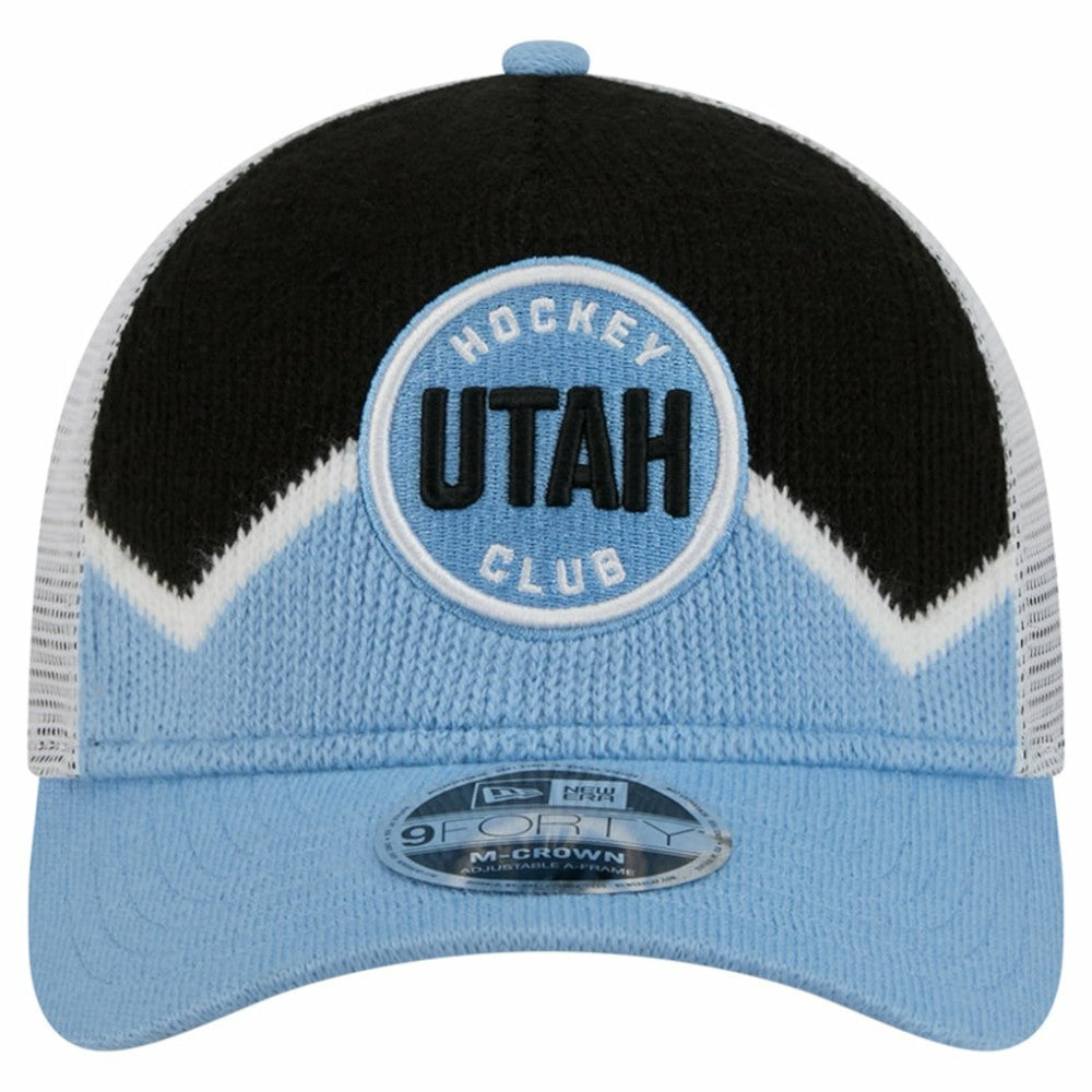 Utah Mammoth - New Era Hockey Sock 9FORTY A-Frame M-Crown Adjustable Trucker Hat Light Blue/Black