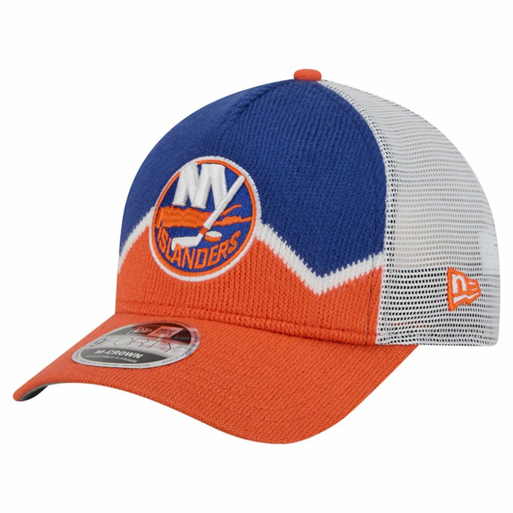 New York Islanders - New Era Hockey Sock 9FORTY A-Frame M-Crown Adjustable Trucker Hat Orange/Royal