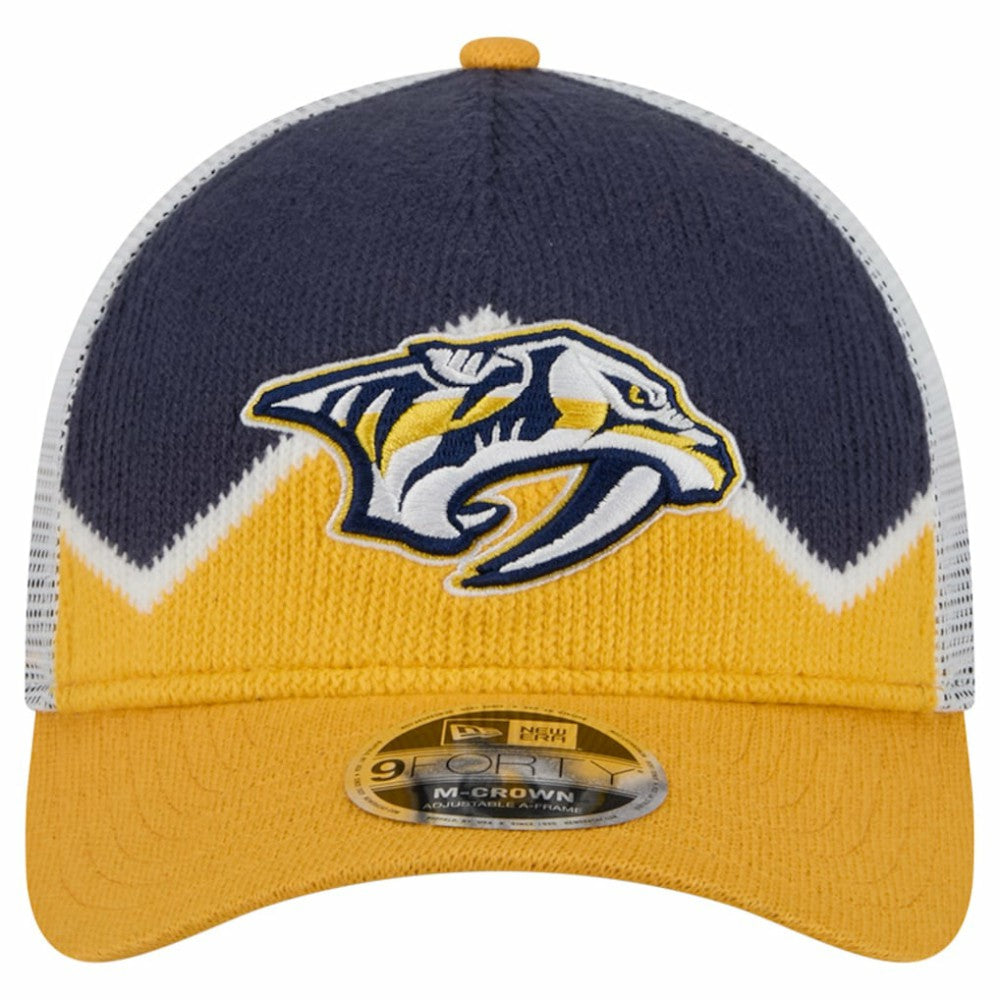 Nashville Predators - New Era Hockey Sock 9FORTY A-Frame M-Crown Adjustable Trucker Hat Gold/Navy