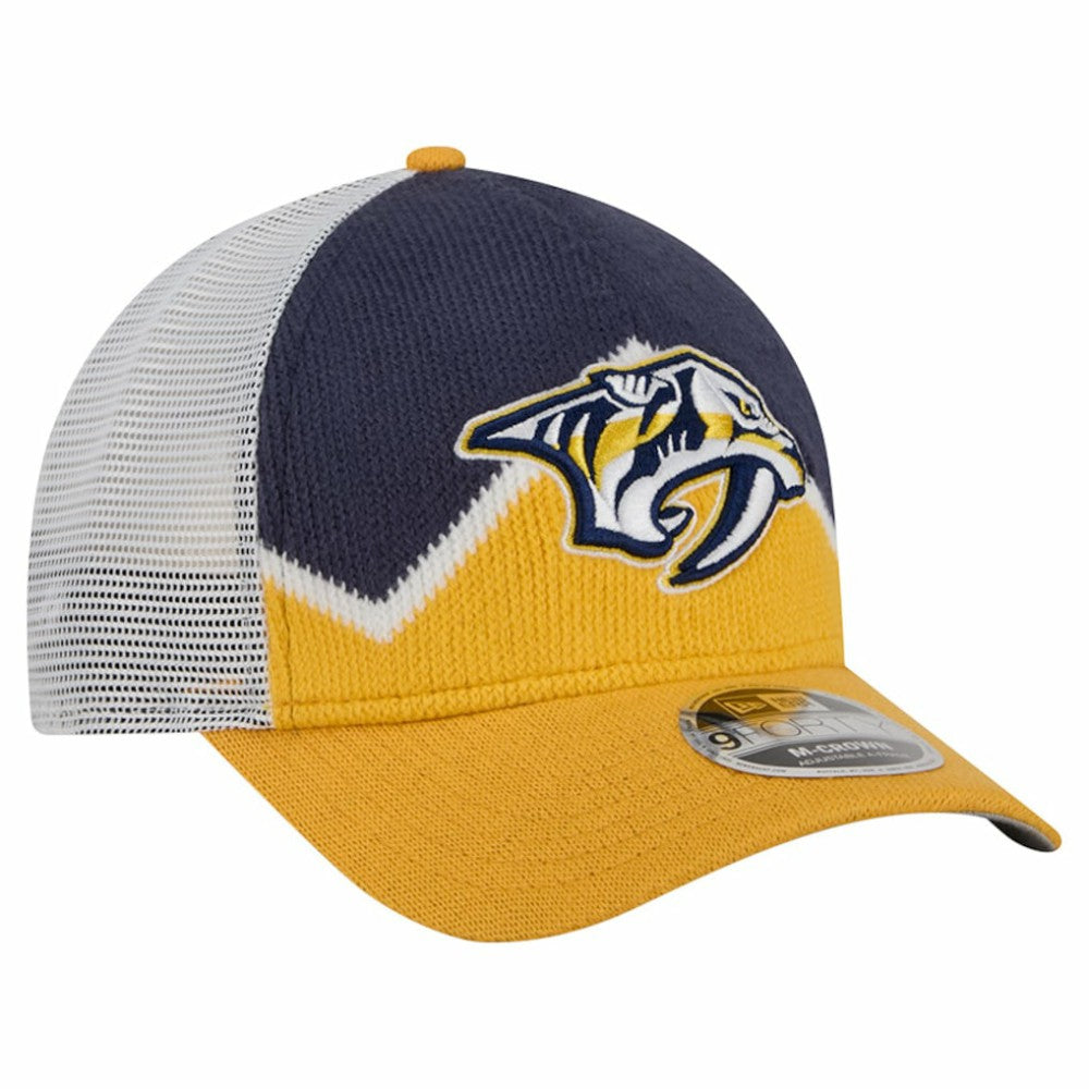 Nashville Predators - New Era Hockey Sock 9FORTY A-Frame M-Crown Adjustable Trucker Hat Gold/Navy