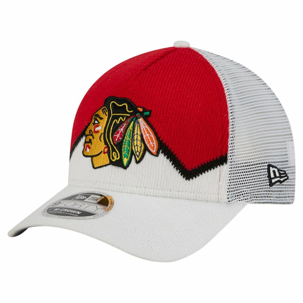 Chicago Blackhawks New Era Hockey Sock 9FORTY A-Frame M-Crown Adjustable Trucker Hat White/Red