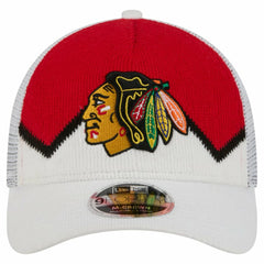 Chicago Blackhawks New Era Hockey Sock 9FORTY A-Frame M-Crown Adjustable Trucker Hat White/Red
