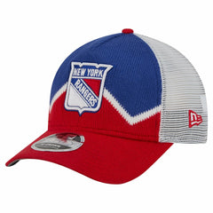 New York Rangers New Era Hockey Sock 9FORTY A-Frame M-Crown Adjustable Trucker Hat Red/Blue