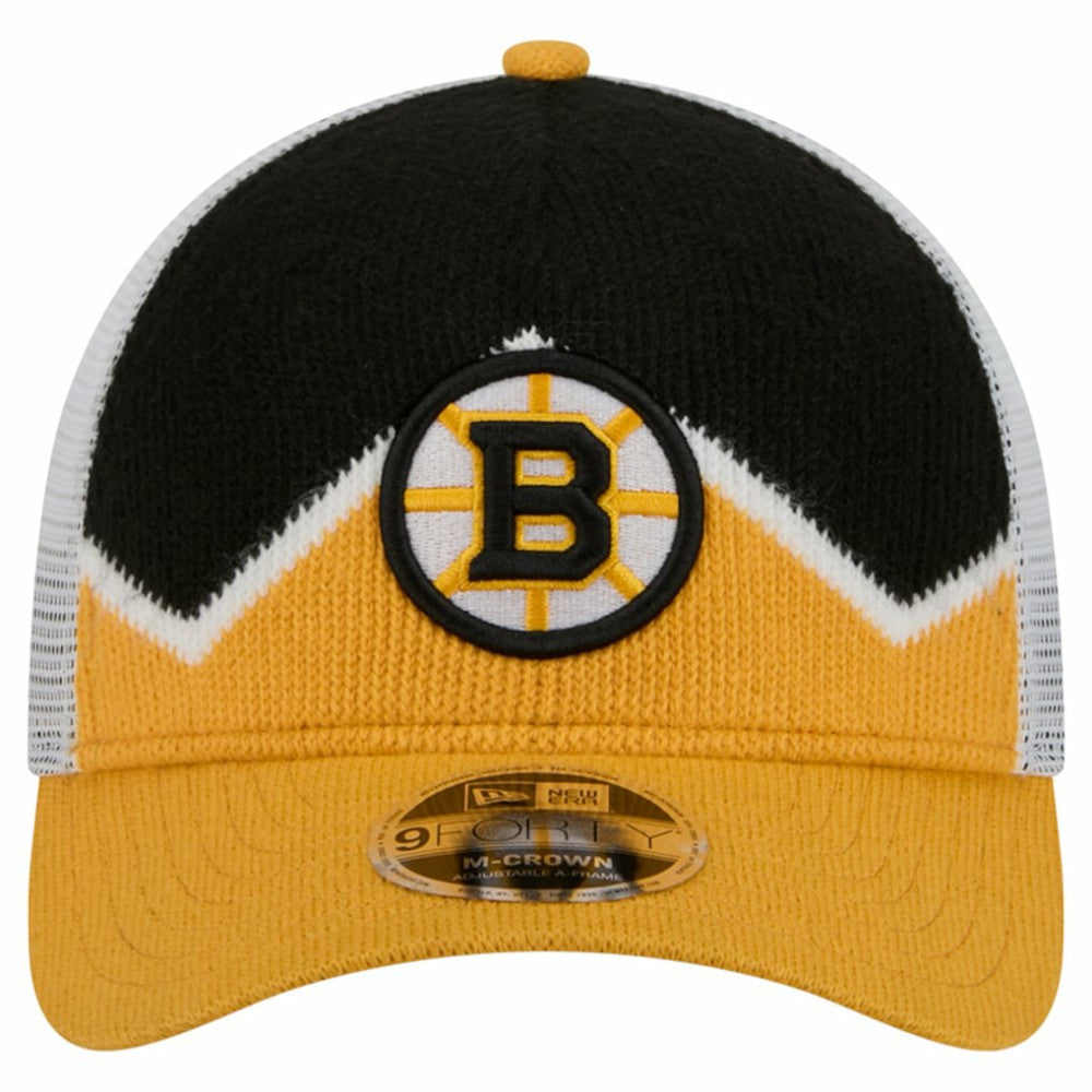 Boston Bruins New Era Hockey Sock 9FORTY A-Frame M-Crown Adjustable Trucker Hat Gold/Black