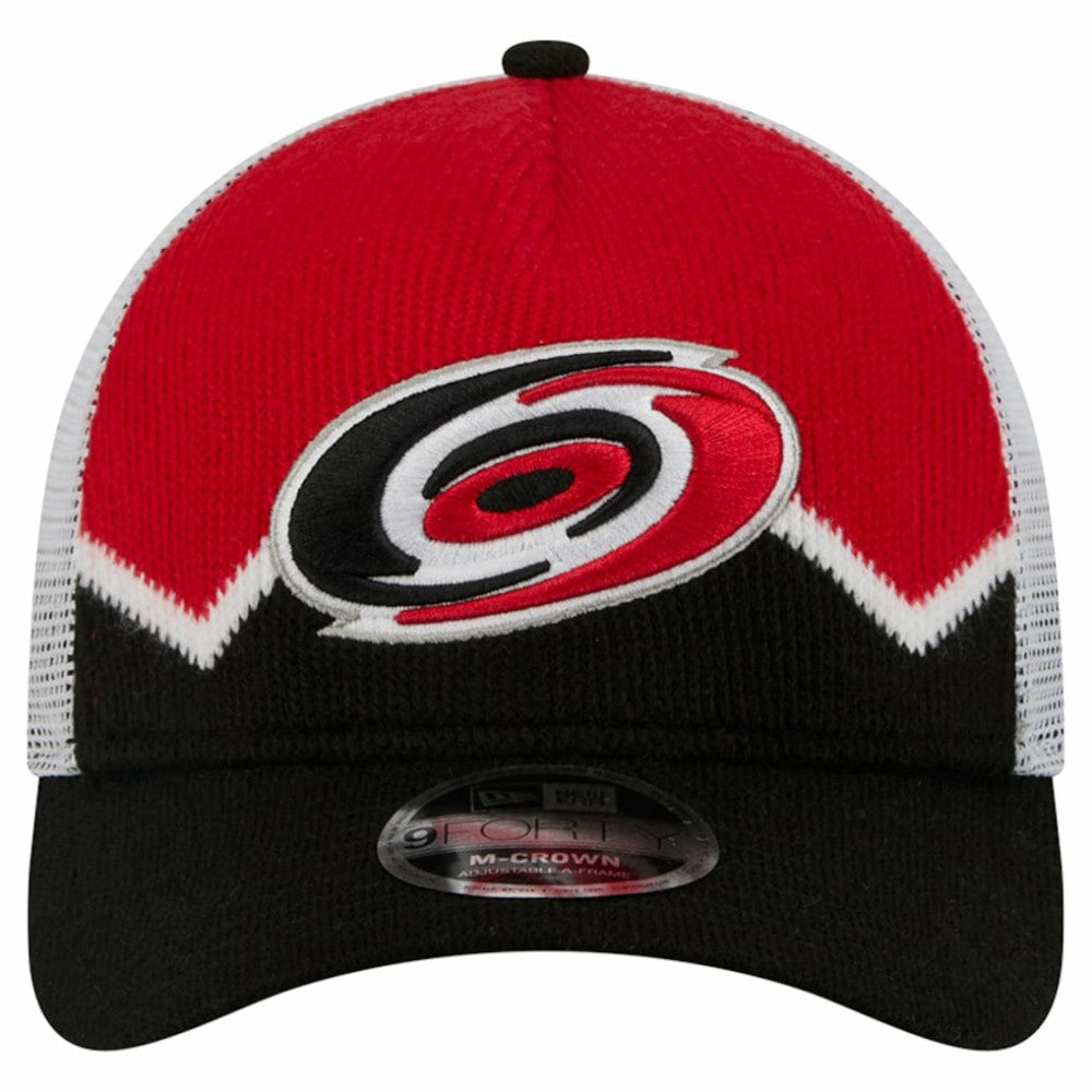 Carolina Hurricanes - New Era Hockey Sock 9FORTY A-Frame M-Crown Adjustable Trucker Hat Black/Red