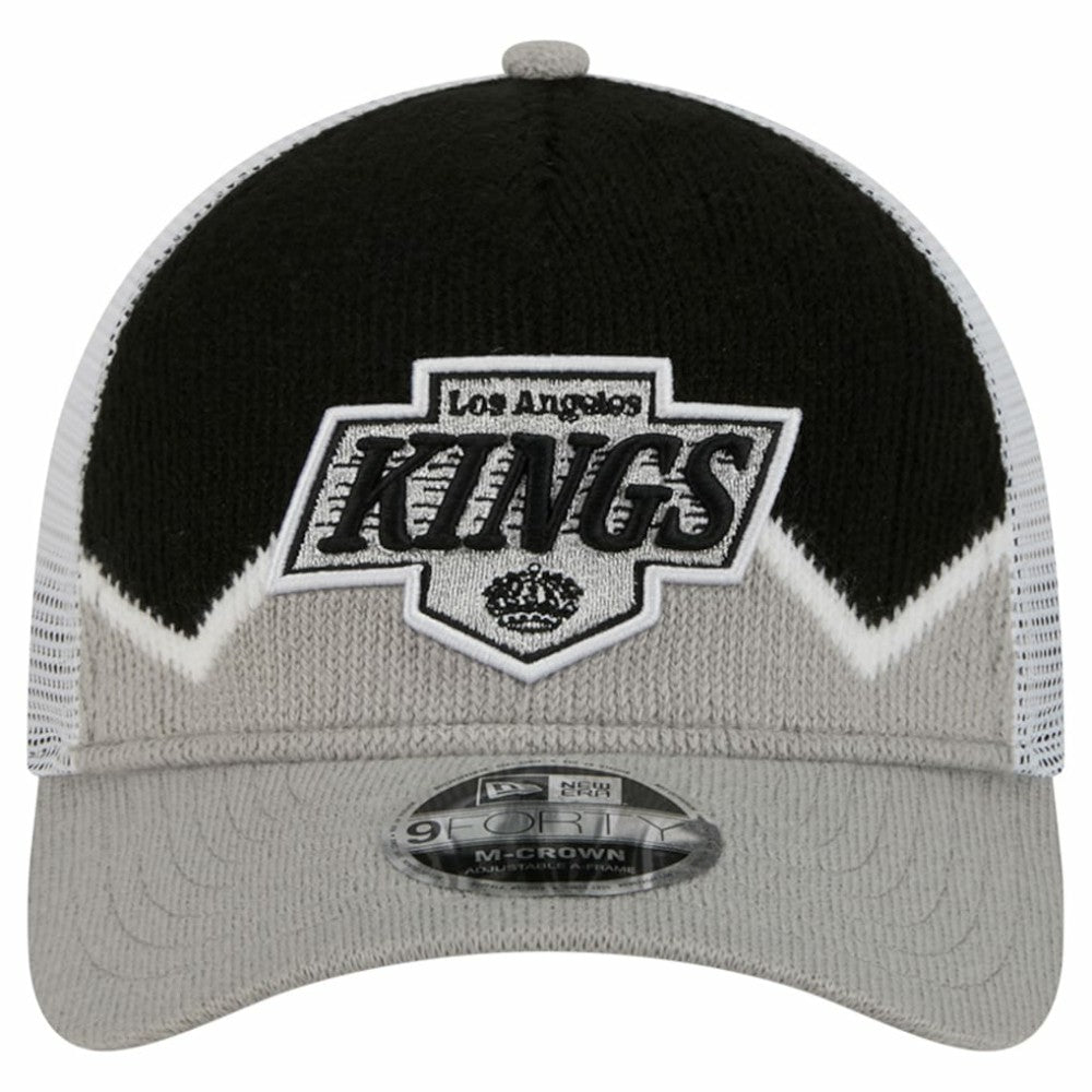 Los Angeles Kings - New Era Hockey Sock 9FORTY A-Frame M-Crown Adjustable Trucker Hat Silver/Black