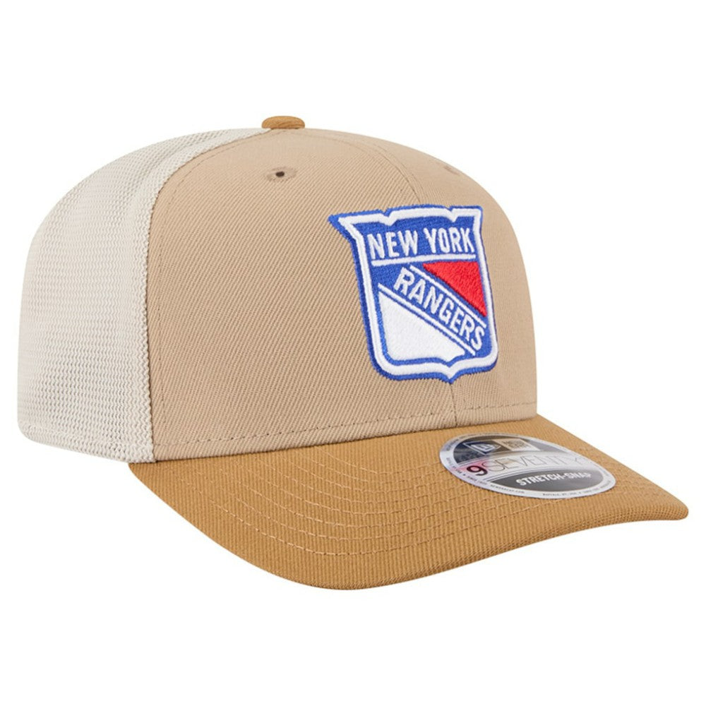 New York Rangers New Era Two-Tone Trucker 9SEVENTY Stretch Snap Adjustable Hat Tan/Light Brown