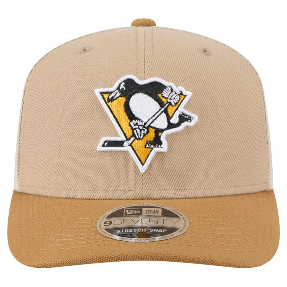 Pittsburgh Penguins New Era Two-Tone Trucker 9SEVENTY Stretch Snap Adjustable Hat Tan/Light Brown