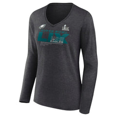 Philadelphia Eagles Women's Super Bowl LIX Quick Pass Long Sleeve V-Neck T-Shirt Heather Charcoal - Fanatics