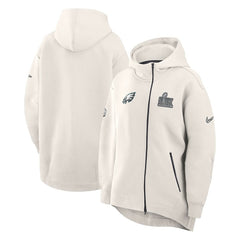 Philadelphia Eagles Women's Super Bowl LIX Opening Night Tech Fleece Full-Zip Hoodie Cream - Nike