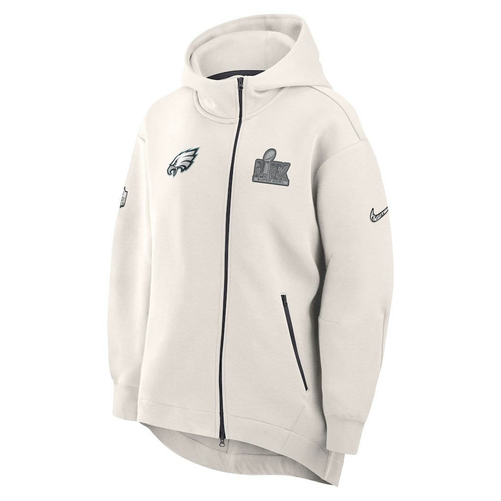 Philadelphia Eagles Women's Super Bowl LIX Opening Night Tech Fleece Full-Zip Hoodie Cream - Nike