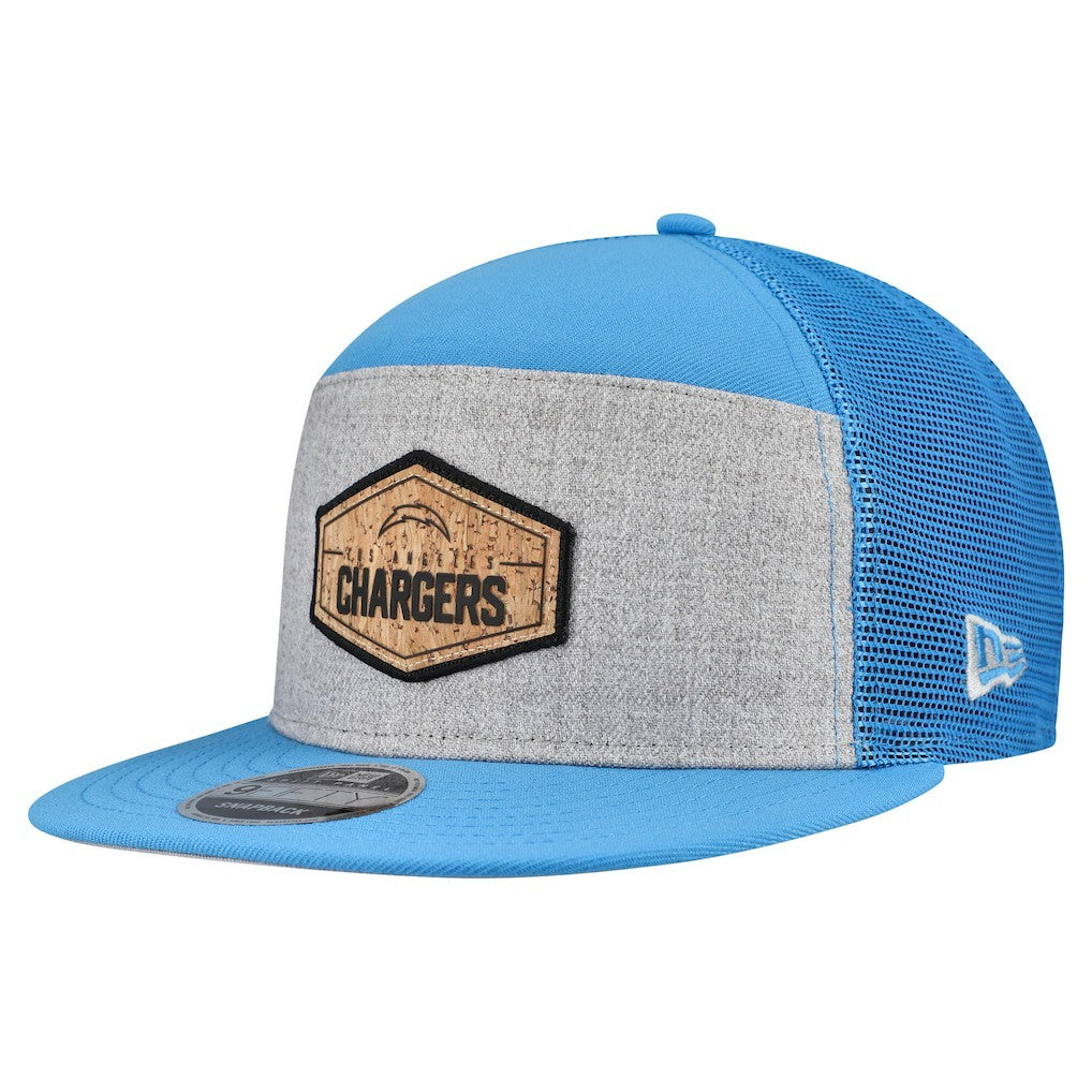 Los Angeles Chargers New Era Cork Split Panel 9FIFTY Trucker Snapback Hat Gray/Powder Blue - NFL