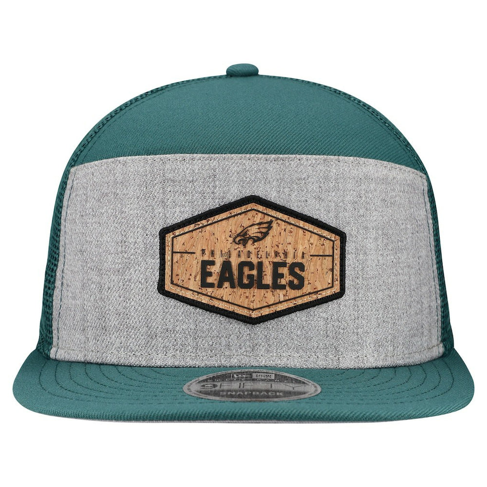 Philadelphia Eagles New Era Cork Split Panel 9FIFTY Trucker Snapback Hat Gray/Midnight Green - NFL