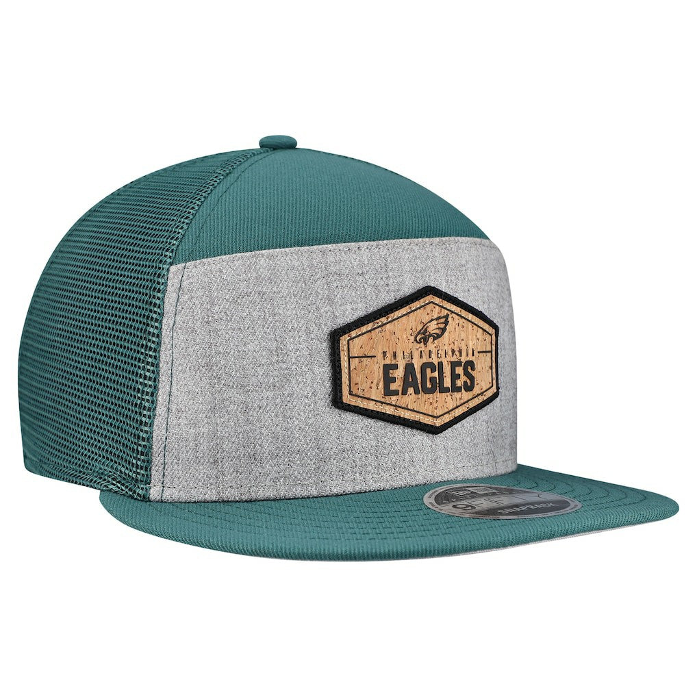 Philadelphia Eagles New Era Cork Split Panel 9FIFTY Trucker Snapback Hat Gray/Midnight Green - NFL