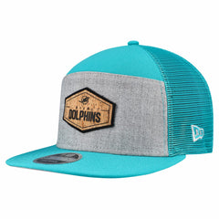 Miami Dolphins New Era Cork Split Panel 9FIFTY Trucker Snapback Hat Gray/Aqua - NFL