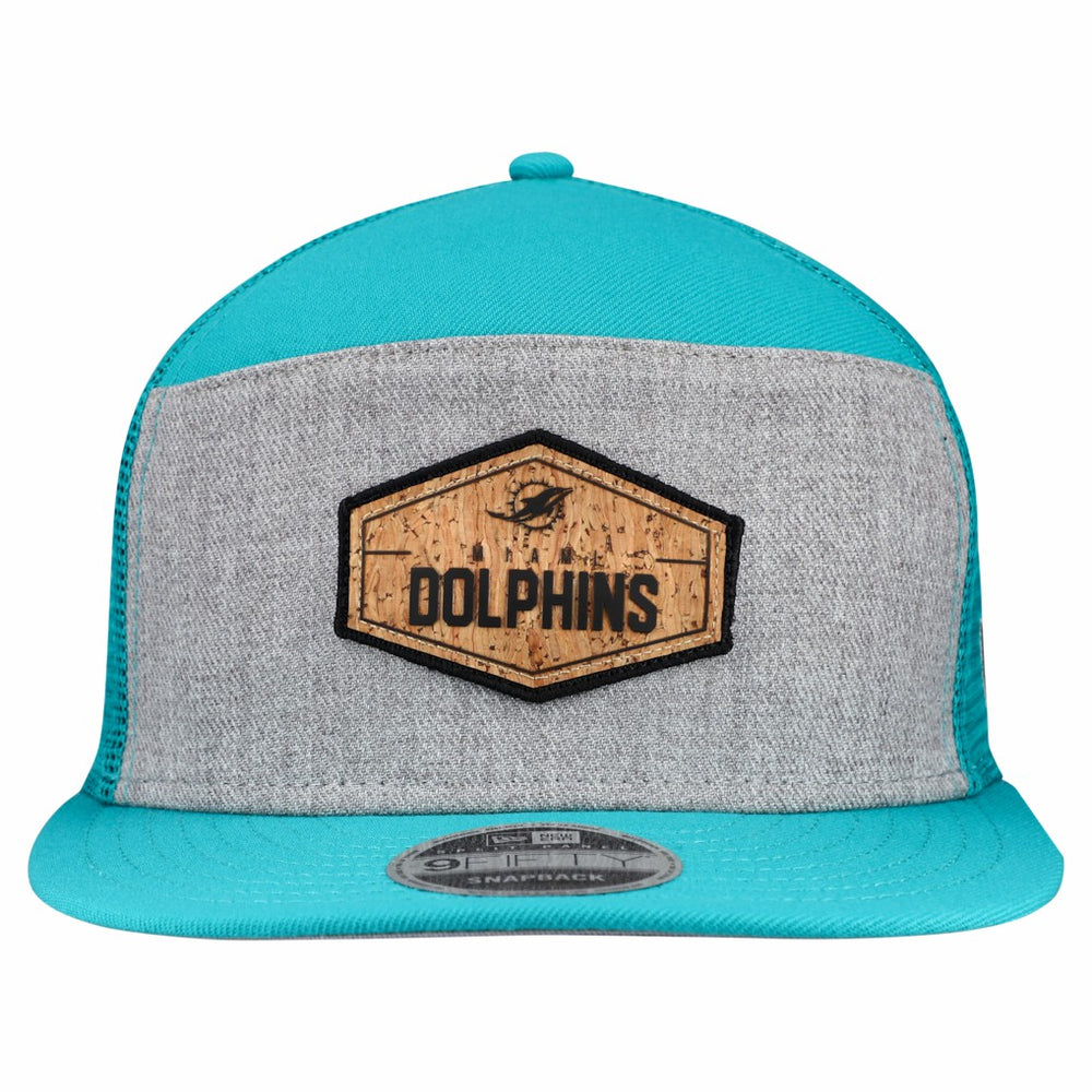 Miami Dolphins New Era Cork Split Panel 9FIFTY Trucker Snapback Hat Gray/Aqua - NFL