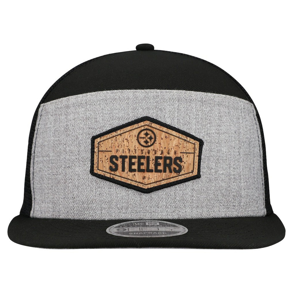 Pittsburgh Steelers New Era Cork Split Panel 9FIFTY Trucker Snapback Hat Gray/Black - NFL