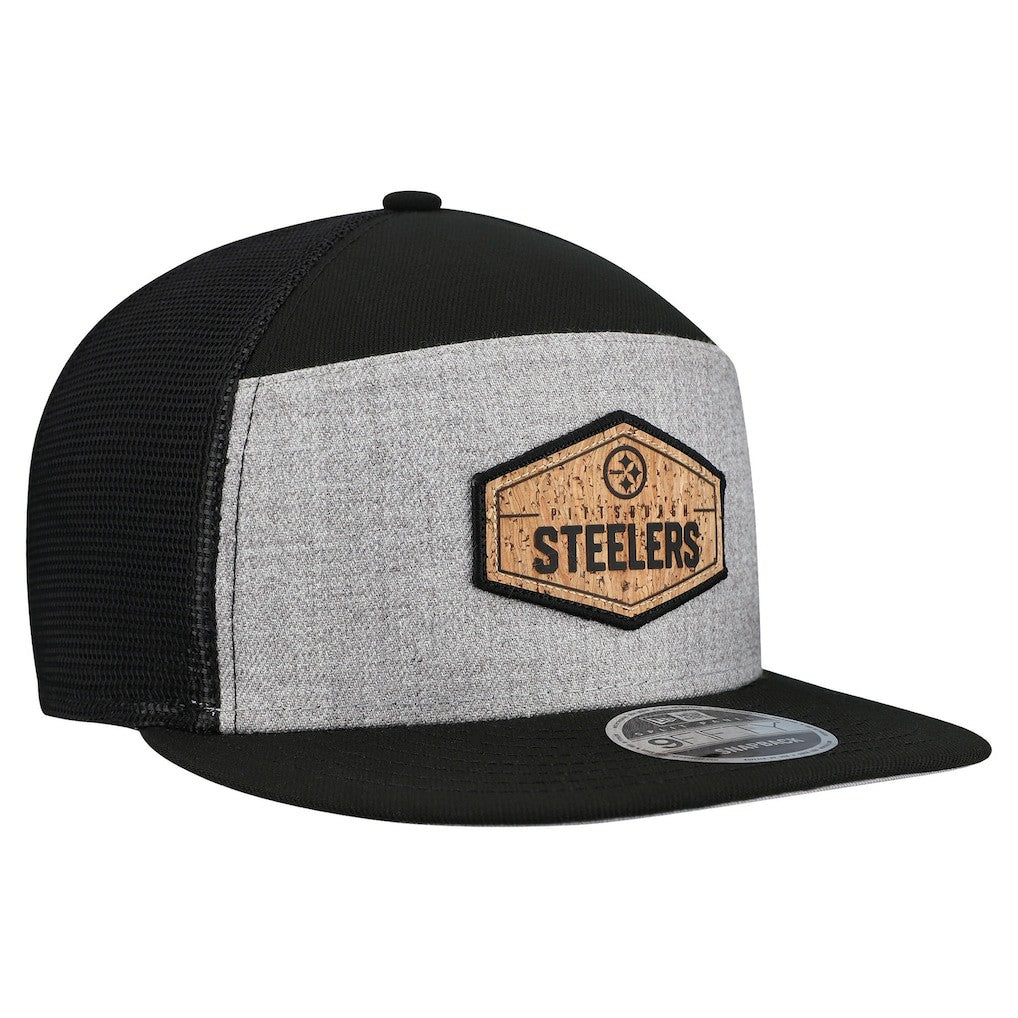 Pittsburgh Steelers New Era Cork Split Panel 9FIFTY Trucker Snapback Hat Gray/Black - NFL