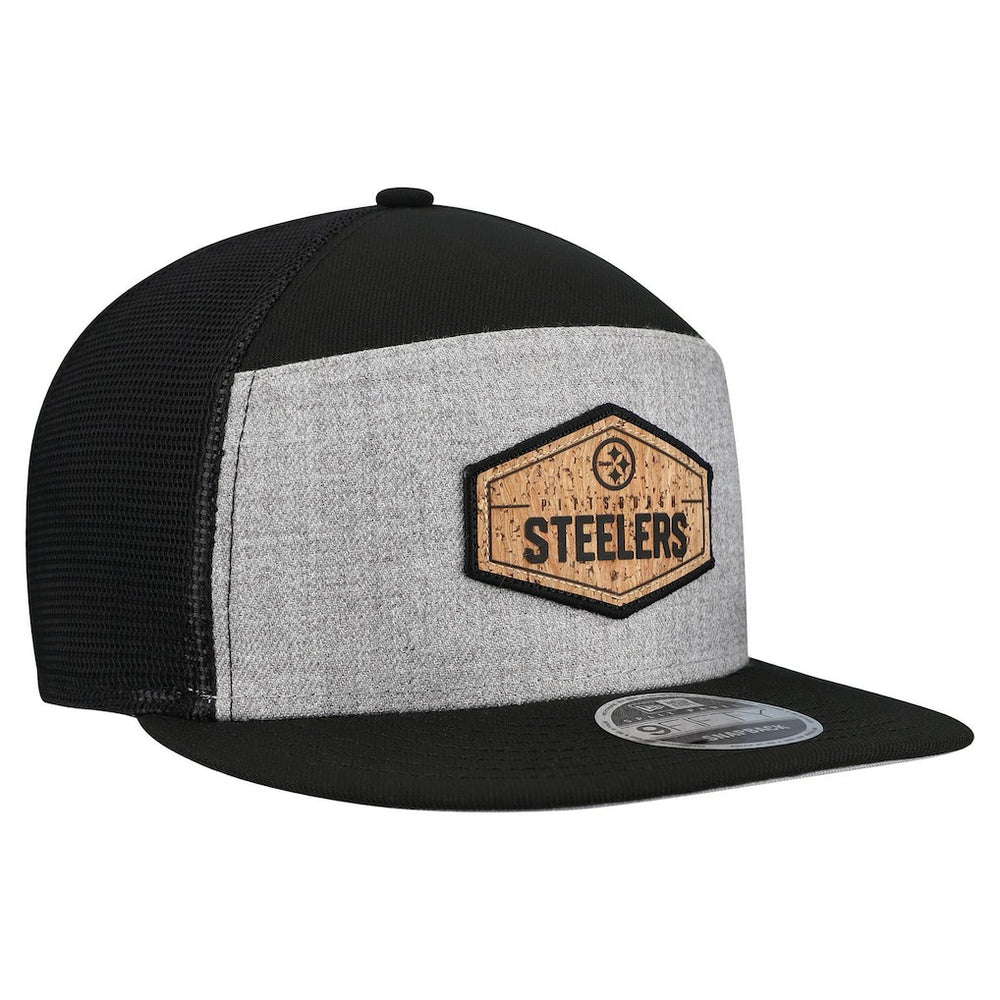 Pittsburgh Steelers New Era Cork Split Panel 9FIFTY Trucker Snapback Hat Gray/Black - NFL