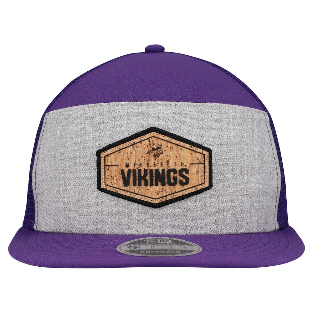 Minnesota Vikings New Era Cork Split Panel 9FIFTY Trucker Snapback Hat Gray/Purple - NFL