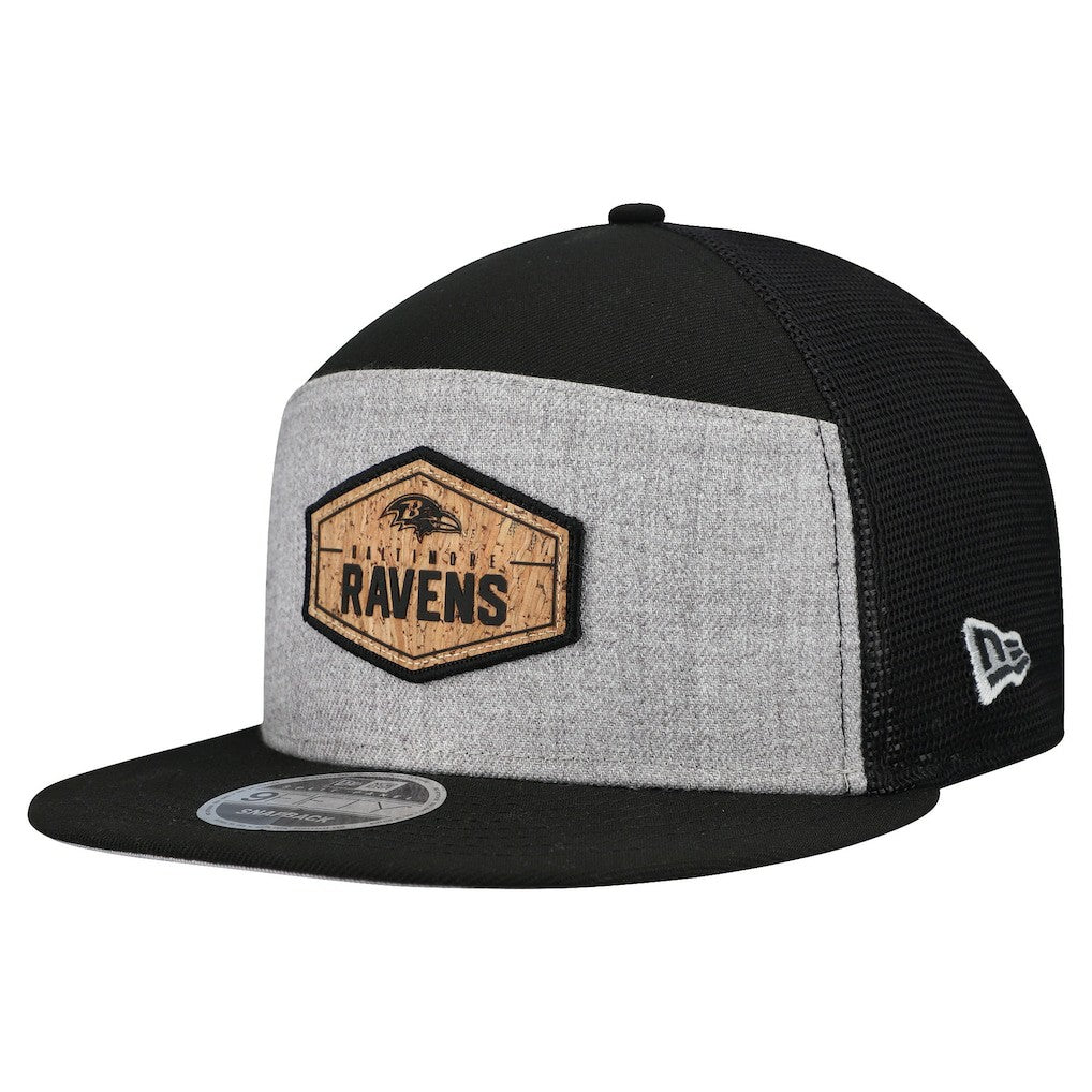Baltimore Ravens New Era Cork Split Panel 9FIFTY Trucker Snapback Hat Gray/Black - NFL