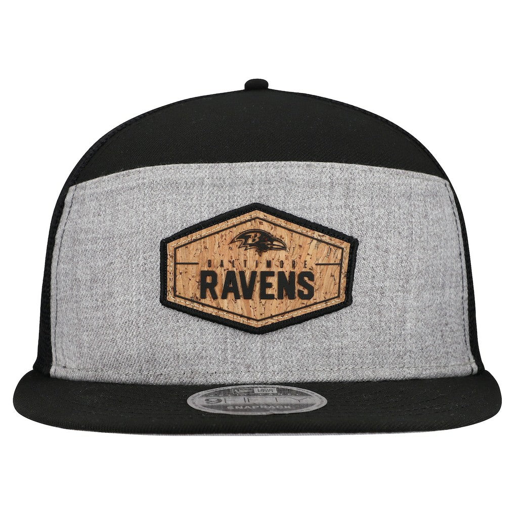 Baltimore Ravens New Era Cork Split Panel 9FIFTY Trucker Snapback Hat Gray/Black - NFL