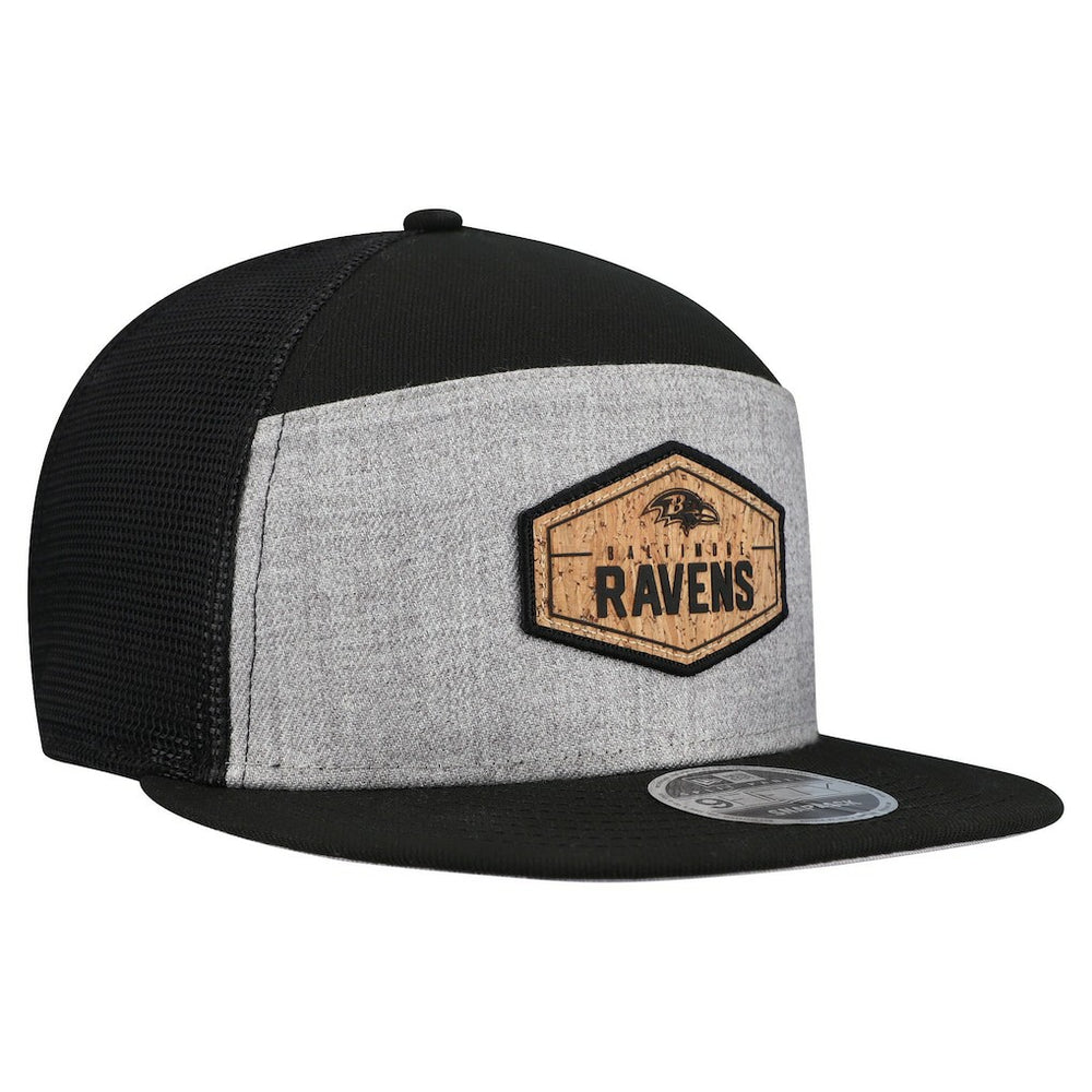 Baltimore Ravens New Era Cork Split Panel 9FIFTY Trucker Snapback Hat Gray/Black - NFL