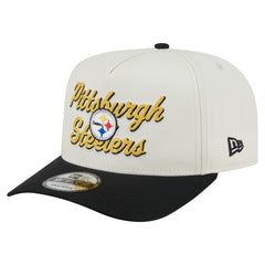 Pittsburgh Steelers New Era Chainstitch A-Frame 9FIFTY Adjustable Hat Cream/Black - NFL