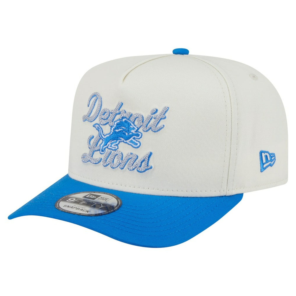 Detroit Lions New Era Chainstitch A-Frame 9FIFTY Adjustable Hat Cream/Blue - NFL