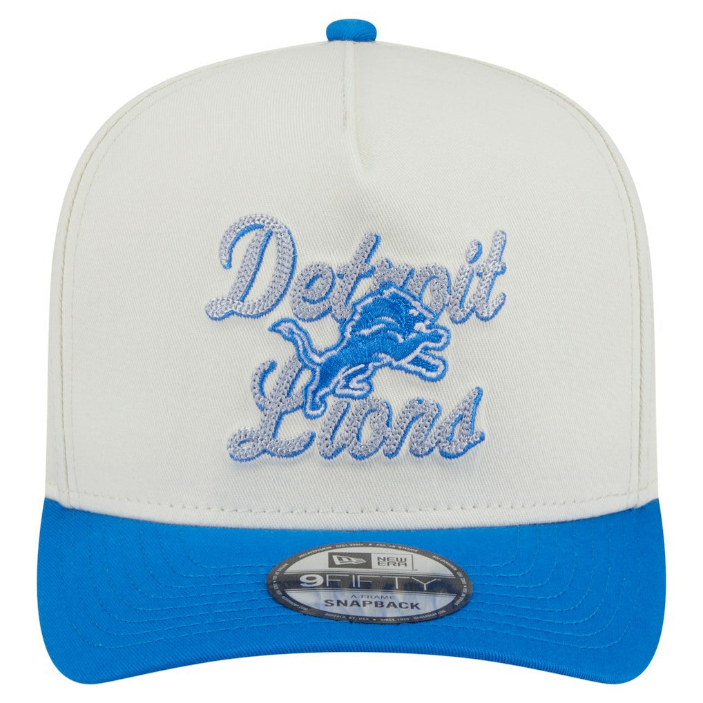 Detroit Lions New Era Chainstitch A-Frame 9FIFTY Adjustable Hat Cream/Blue - NFL
