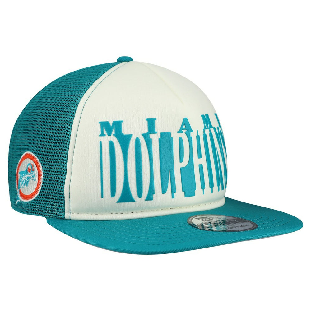 Miami Dolphins New Era Throwback Cutout A-Frame 9FIFTY Snapback Hat Cream/Aqua - NFL