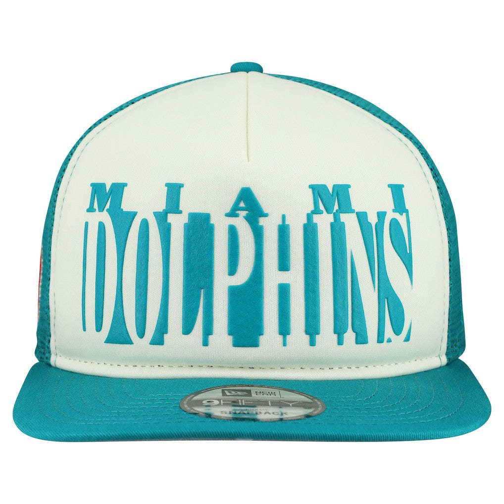 Miami Dolphins New Era Throwback Cutout A-Frame 9FIFTY Snapback Hat Cream/Aqua - NFL