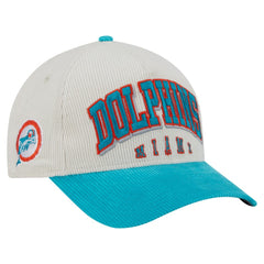 Miami Dolphins New Era Throwback Two-Tone Sided Corduroy 9FORTY A-Frame Adjustable Hat Cream/Aqua - NFL