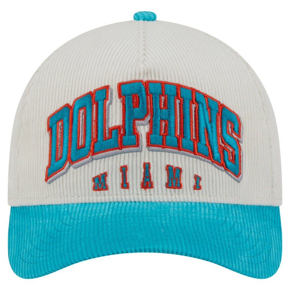 Miami Dolphins New Era Throwback Two-Tone Sided Corduroy 9FORTY A-Frame Adjustable Hat Cream/Aqua - NFL