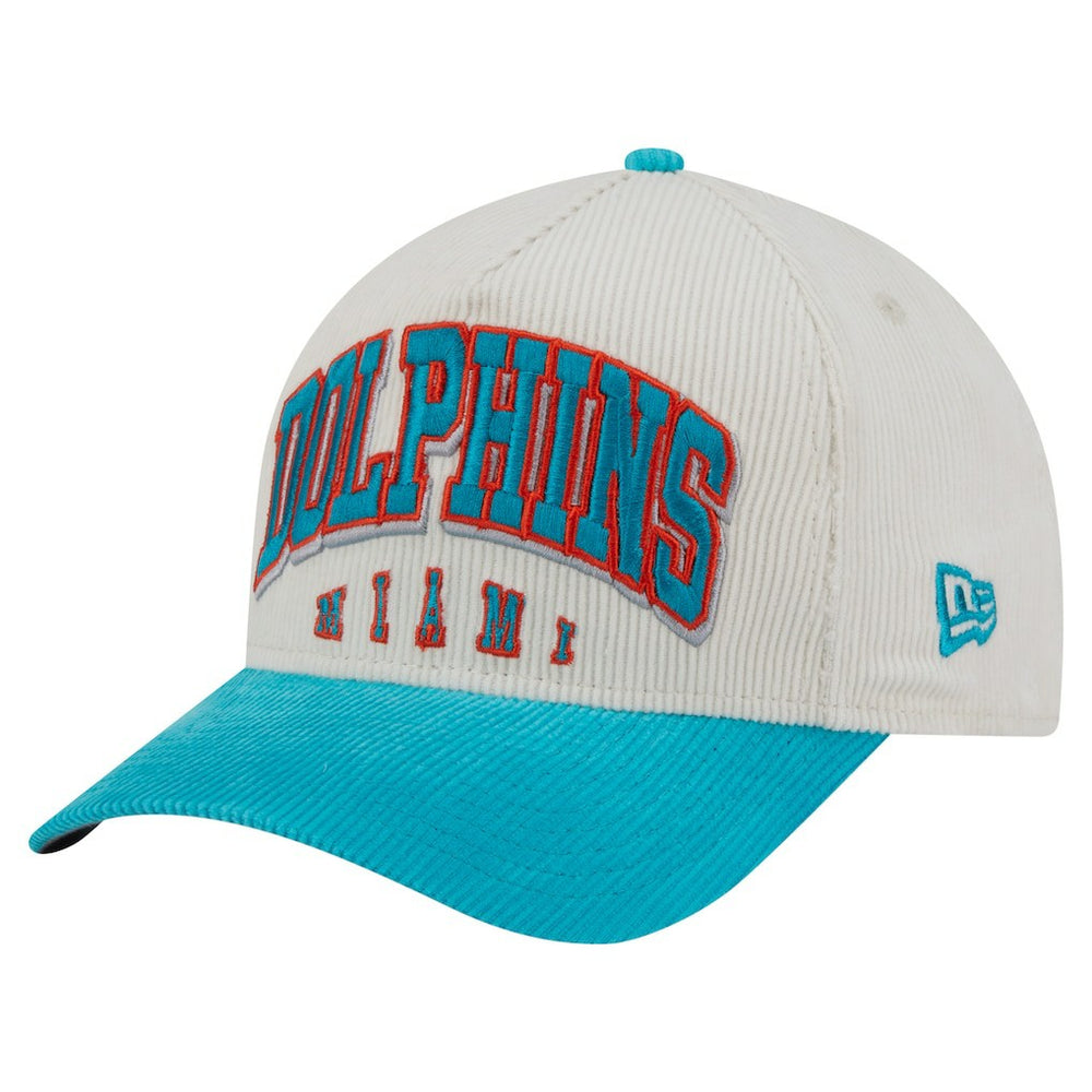 Miami Dolphins New Era Throwback Two-Tone Sided Corduroy 9FORTY A-Frame Adjustable Hat Cream/Aqua - NFL