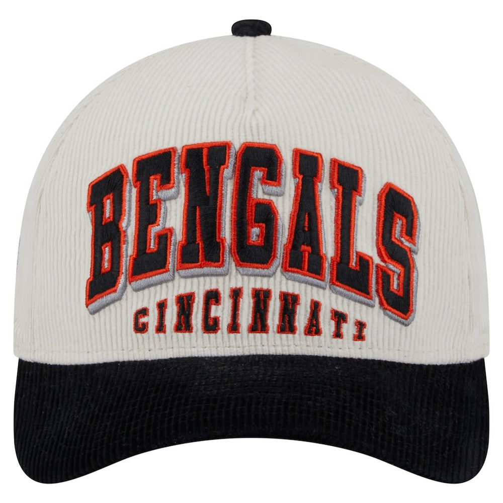 Cincinnati Bengals New Era Head Two-Tone Sided Corduroy 9FORTY A-Frame Adjustable Hat Cream/Black - NFL