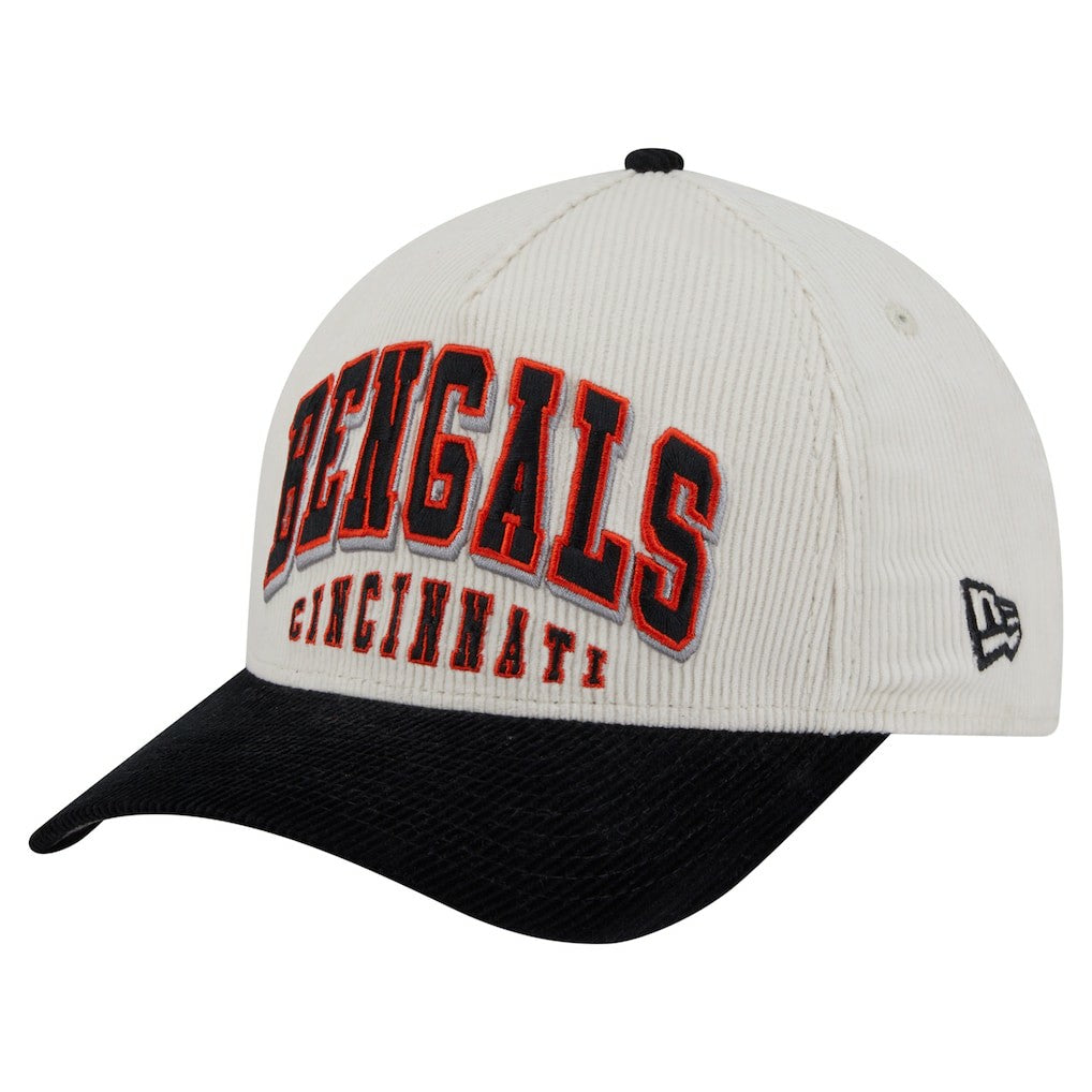 Cincinnati Bengals New Era Head Two-Tone Sided Corduroy 9FORTY A-Frame Adjustable Hat Cream/Black - NFL
