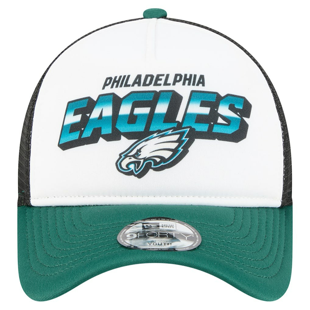Philadelphia Eagles New Era Youth Streak 9FORTY A-Frame Adjustable Hat White/Green - NFL