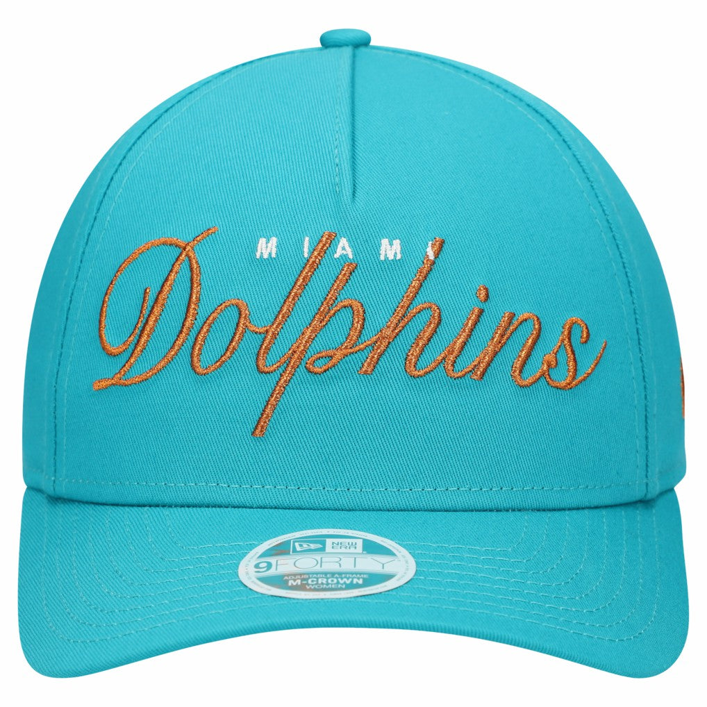 Miami Dolphins New Era Women's Metallic 9FORTY M-Crown A-Frame Adjustable Hat Aqua - NFL