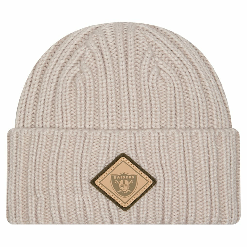 Las Vegas Raiders New Era Logo Applique Cuffed Knit Hat Light Beige - NFL