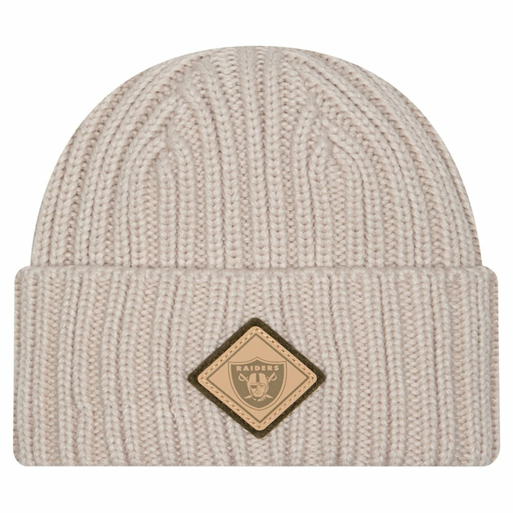 Las Vegas Raiders New Era Logo Applique Cuffed Knit Hat Light Beige - NFL