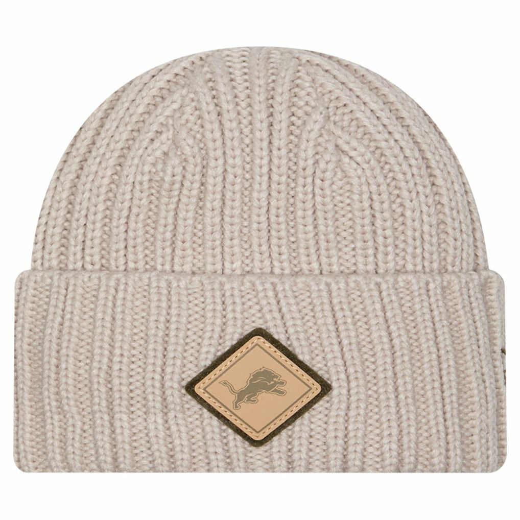 Detroit Lions New Era Logo Applique Cuffed Knit Hat Light Beige - NFL