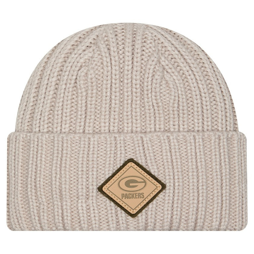 Green Bay Packers New Era Logo Applique Cuffed Knit Hat Light Beige - NFL