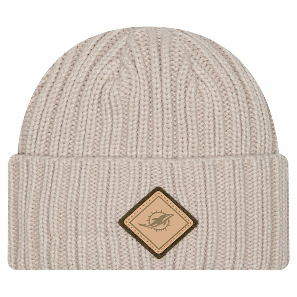 Miami Dolphins New Era Logo Applique Cuffed Knit Hat Light Beige - NFL