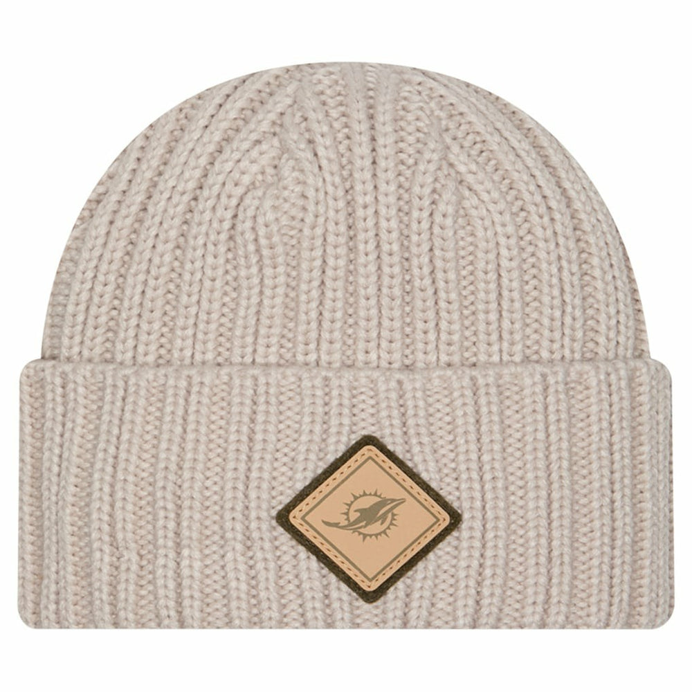 Miami Dolphins New Era Logo Applique Cuffed Knit Hat Light Beige - NFL