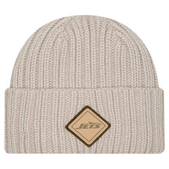 New York Jets New Era Logo Applique Cuffed Knit Hat Light Beige - NFL