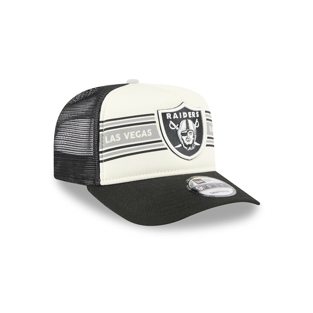 Las Vegas Raiders New Era Banner A-Frame 9FIFTY Trucker Snapback Hat Cream/Black - NFL