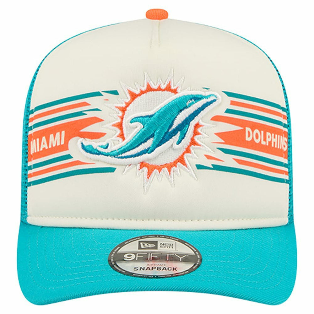 Miami Dolphins New Era Banner A-Frame 9FIFTY Trucker Snapback Hat Cream/Aqua - NFL