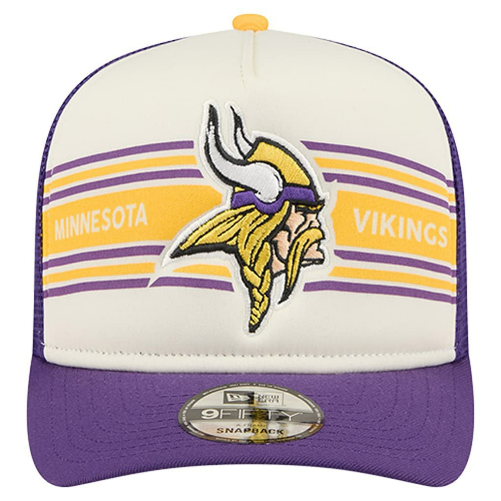 Minnesota Vikings New Era Banner A-Frame 9FIFTY Trucker Snapback Hat Cream/Purple - NFL