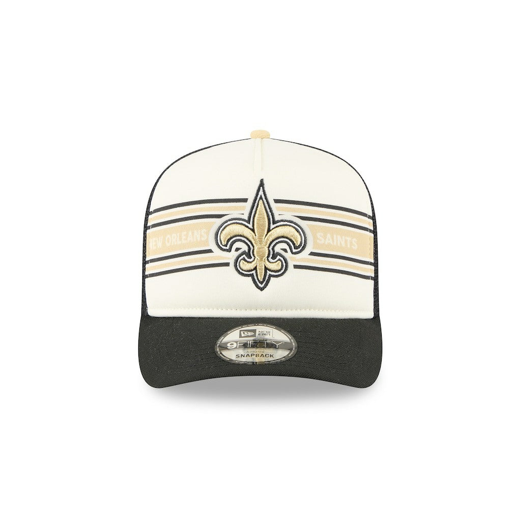 New Orleans Saints New Era Banner A-Frame 9FIFTY Trucker Snapback Hat Cream/Black - NFL